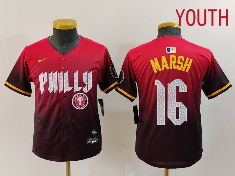 Youth Philadelphia Phillies 16 Marsh Red City Edition 2024 Nike MLB Jersey style 4